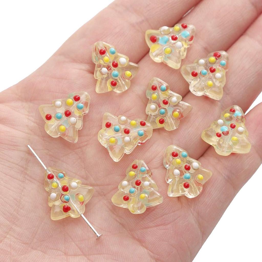 [15X16mm] Hand-painted Christmas Tree Beads Glass Christmas Tree Beads DIY Handmade Christmas Jewellery Accessories 1pc