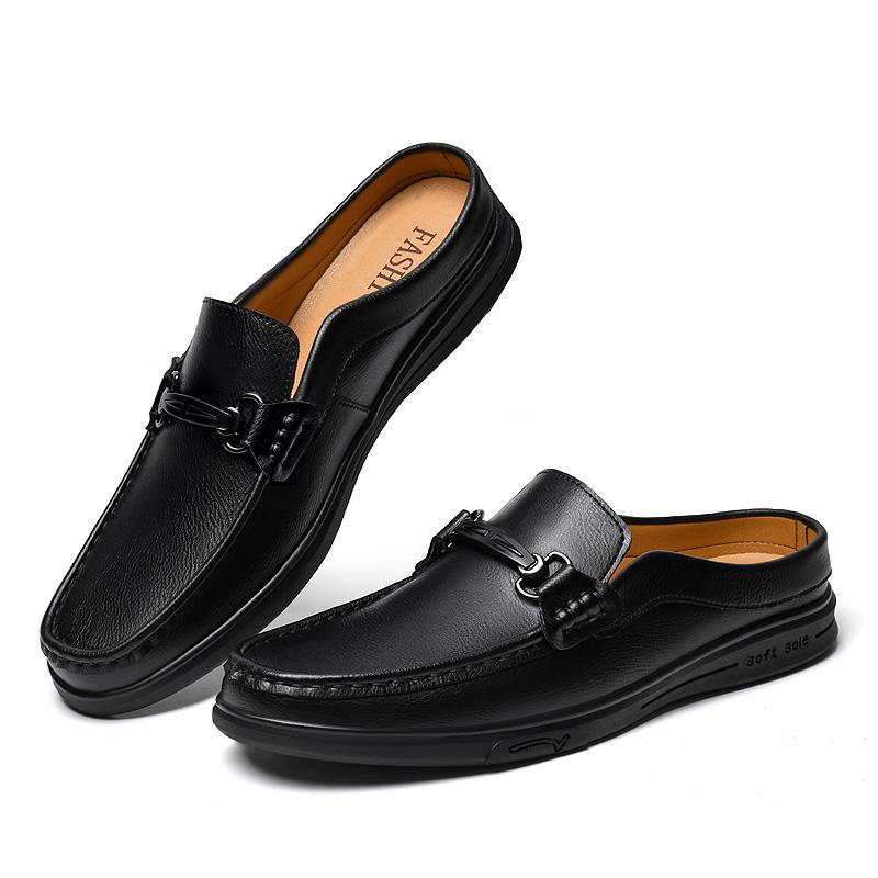 Fashion Fashion Designer Men's Muller Shoes Genuine Leather Casual Shoes Soft Business Lazy Flats Comfortable Half Drag Slip On Slippers