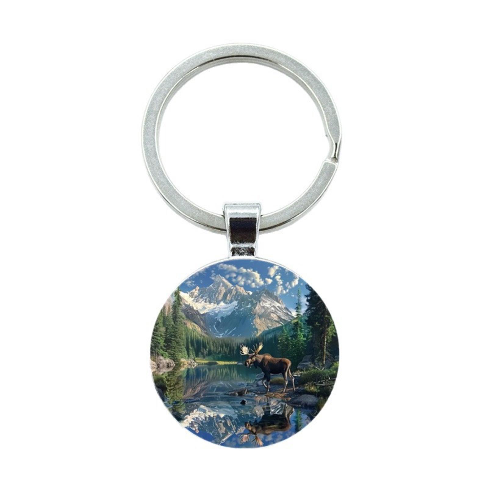 

Round Metal Keychain with Nature Landscape Print Alloy Key Ring for Bags Backpacks Keys and Accessories Use One Size