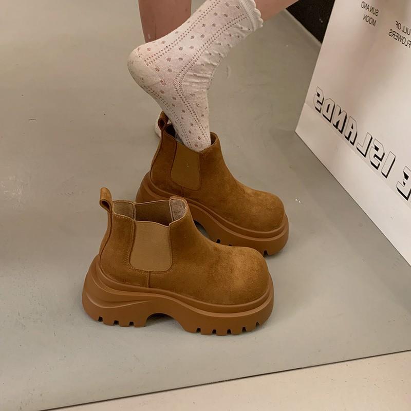 Thick-soled heightening and velvet warm high-top cotton shoes women's new versatile elastic short boots in autumn and winter