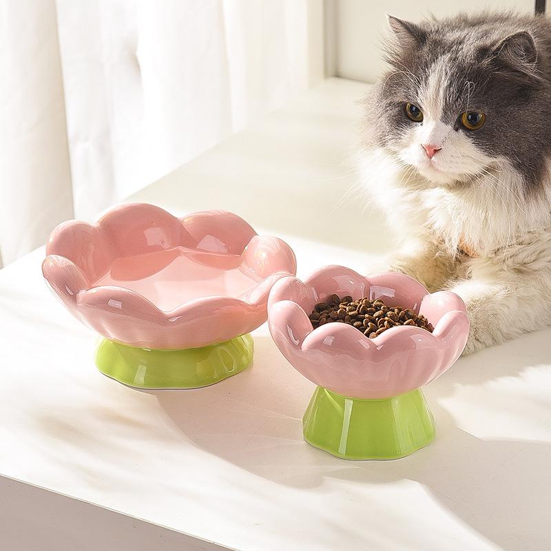 Creative Ceramic Drinking Water Food Tall footed Bowl Anti Overturning Neck Protection Large caliber, Cat Bowl Pet Supplies, 1Pc