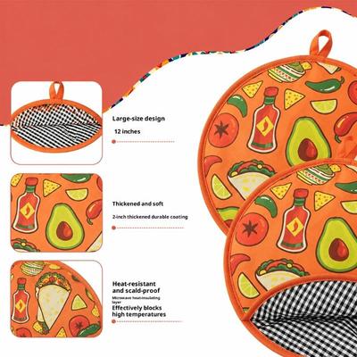 Portable Tortilla Warmer Pouch Round Reusable Burrito Cloth Bag Heat Resistant With Handle Pancake Thermal Bag Microwave