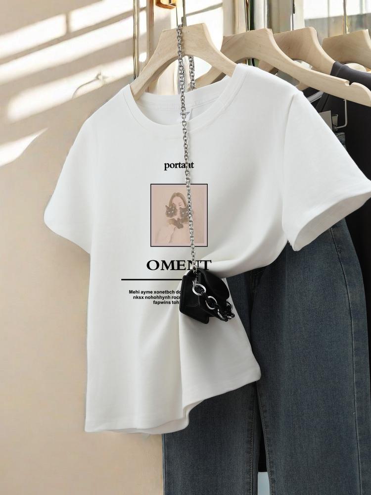 

2025 New Shoulder Cotton Short Sleeve T-Shirt Women s White Top Bottom Shirt Spring Autumn Winter Summer S