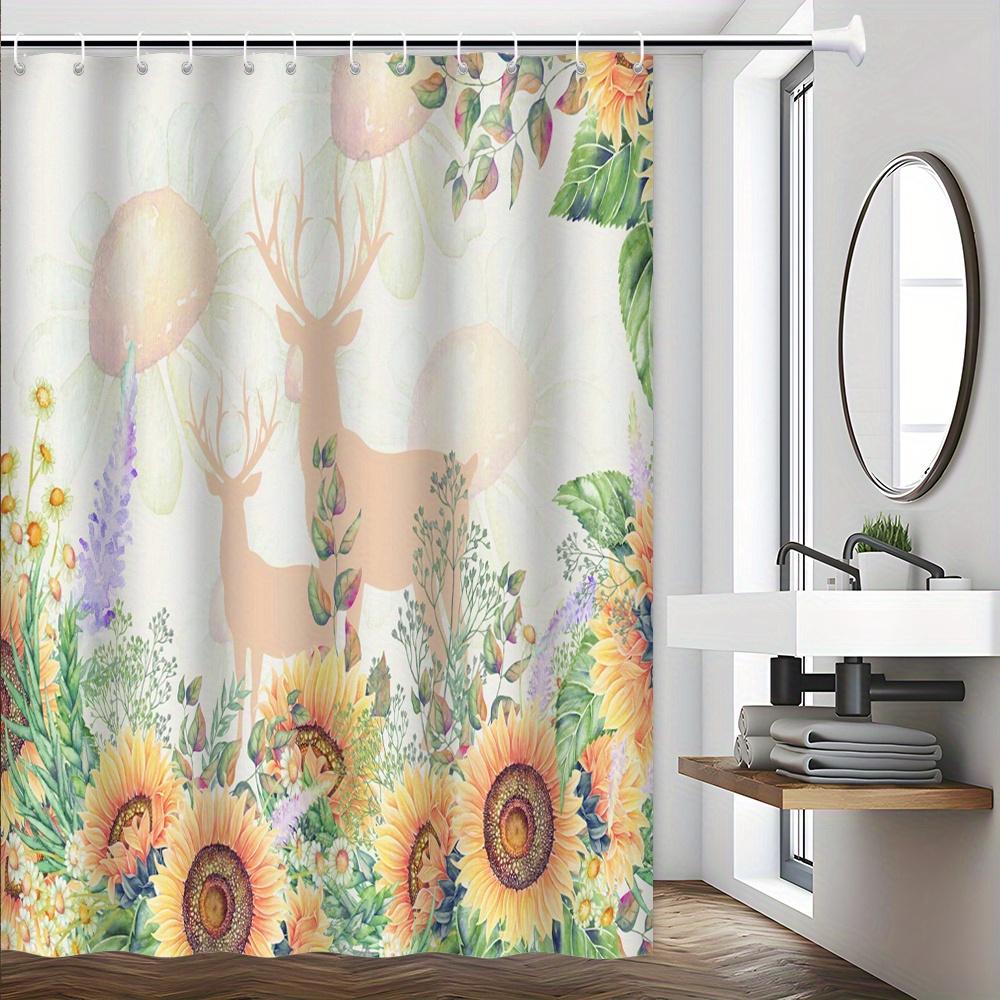 

Enchanted Forest Shower Curtain - Deer & Sunflower Theme For Bathroom Decor, Adds Nature S Magic And Vibrant Beauty W60H190(CM)-1 Pcs
