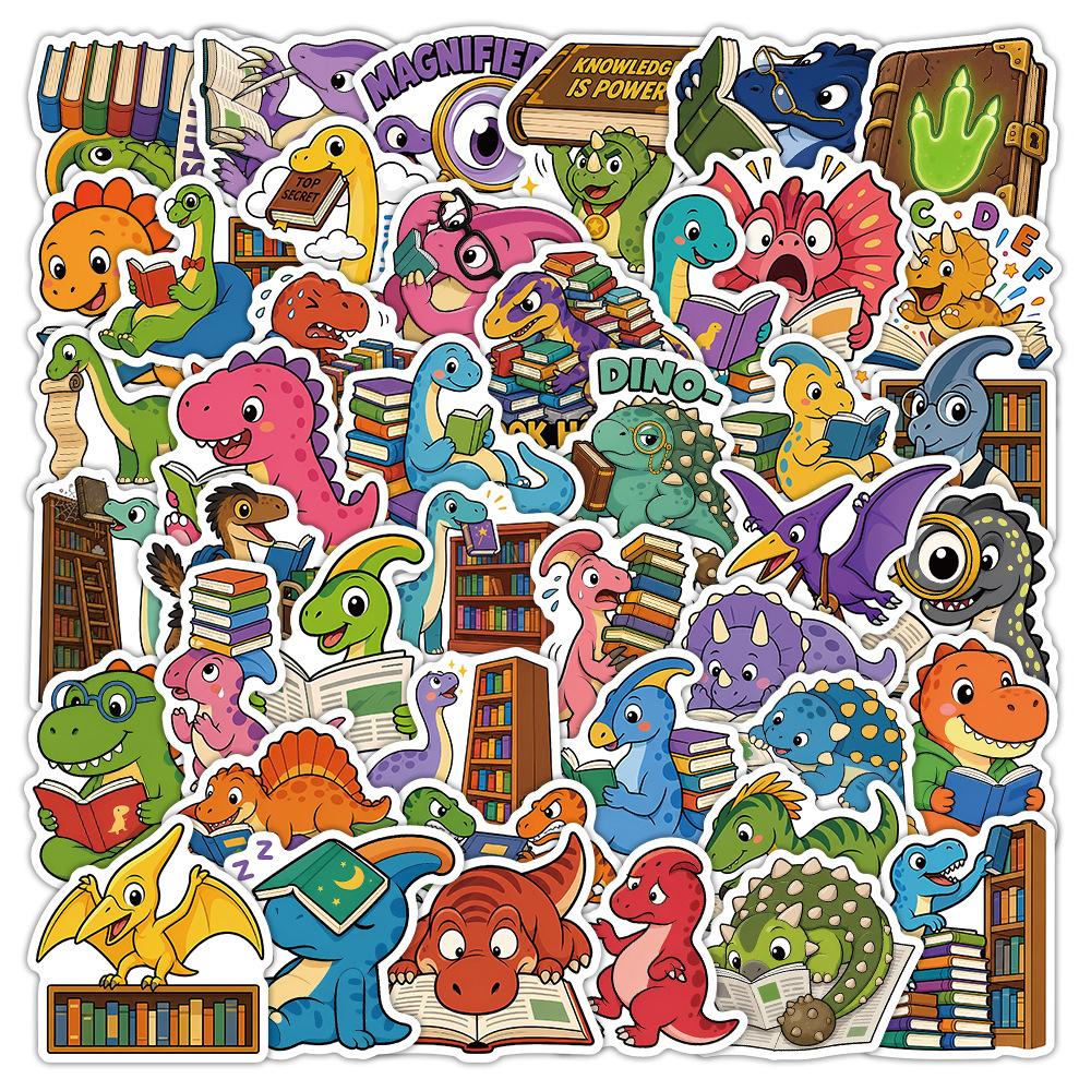 10/30/50pcs Cute Funny Dinosaur Reading Stickers Kawaii Animal Cartoon Decals DIY Scrapbook Phone Case Luggage Sticker