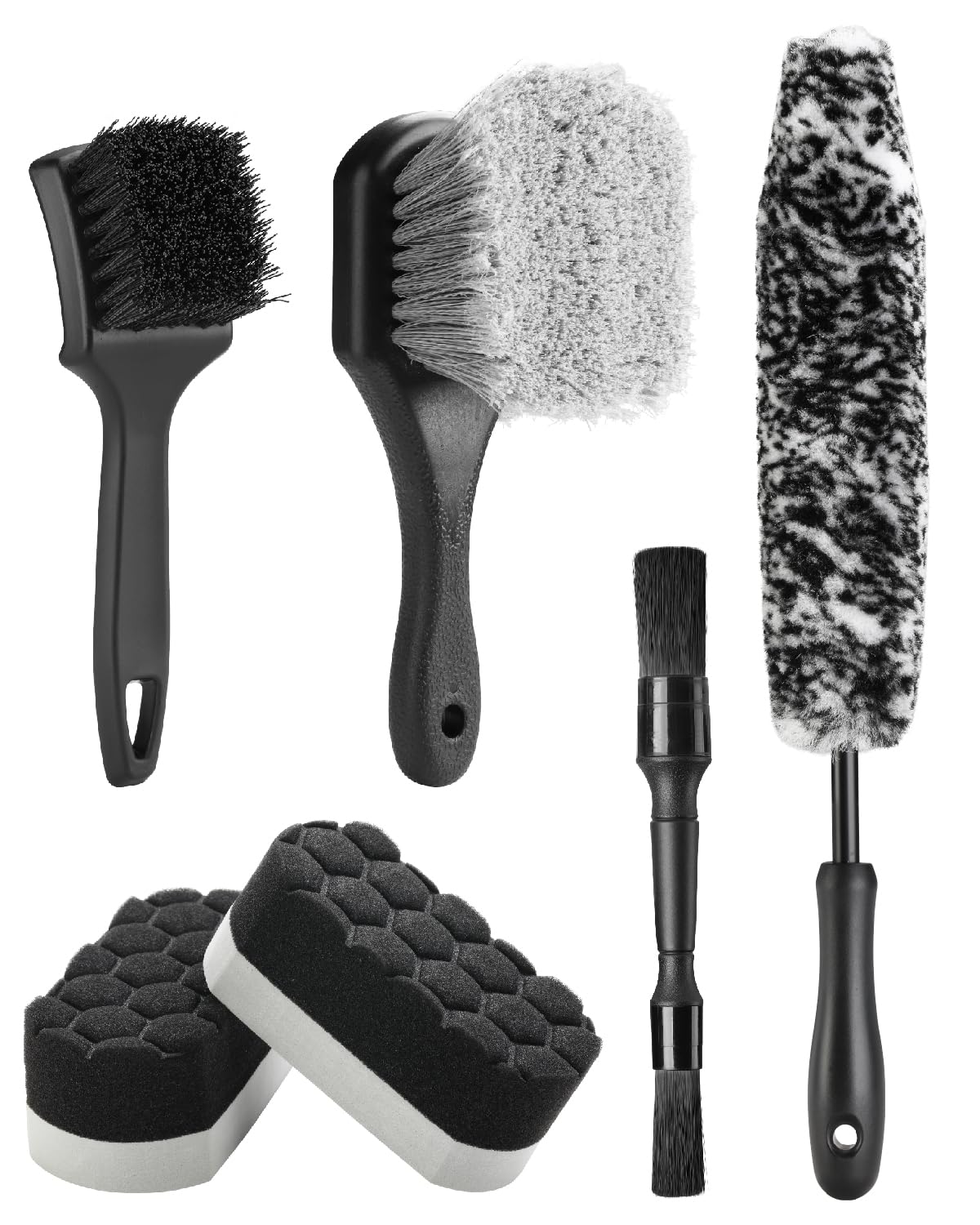

Car Wheel Cleaning Pro Kit, Microfiber Bendable Brush, Double-Ended Detailing Brush, and Detailing Pads, Scratch-Free & Multipurpose 6PCS-WDK001