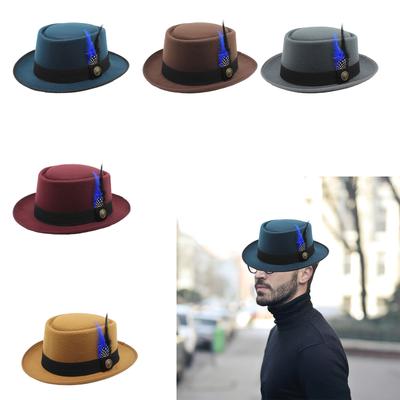 Dámské fedory Široký okraj Klobouk Peří Dekorativní pásky Vlněný plst Dámské Pánské Elegantní fedora klobouk