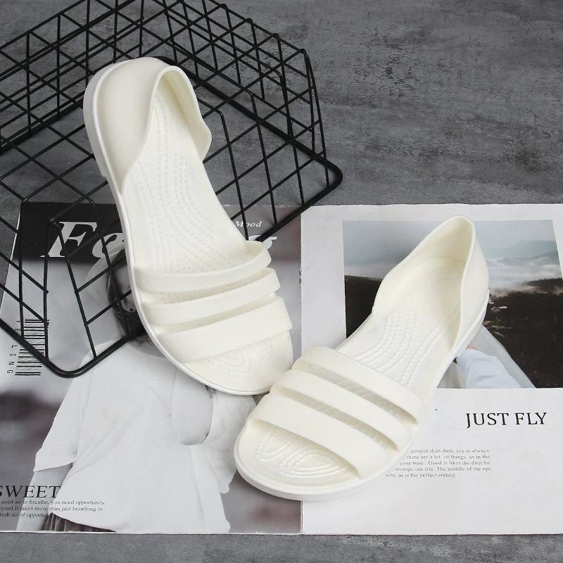 Women's Summer Solid Color Flat Sandals Round Toe Lightweight Casual Beach Shoes