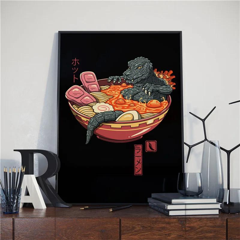 Japanese Samurai Cat Posters and Prints Ramen Nostalgia Quality Cartoon Canvas Paintings Animal Wall Art Pictures for Home Decor