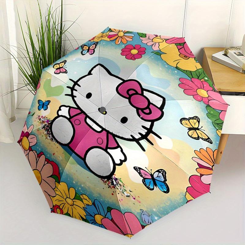 

Hello Kitty & Colorful Daisy Design Automatic Opening and Closing Umbrella - Small Umbrella Suitable for Various Occasions, Portable 3-Fold Small Umbr
