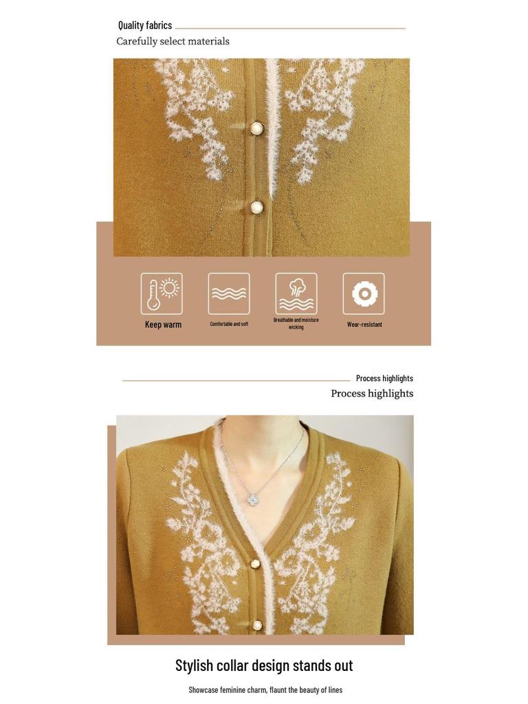Stilvoller Winter-Samtcardigan mit V-Ausschnitt für Mütter – Modischer Pullover für Frauen mittleren und höheren Alters
