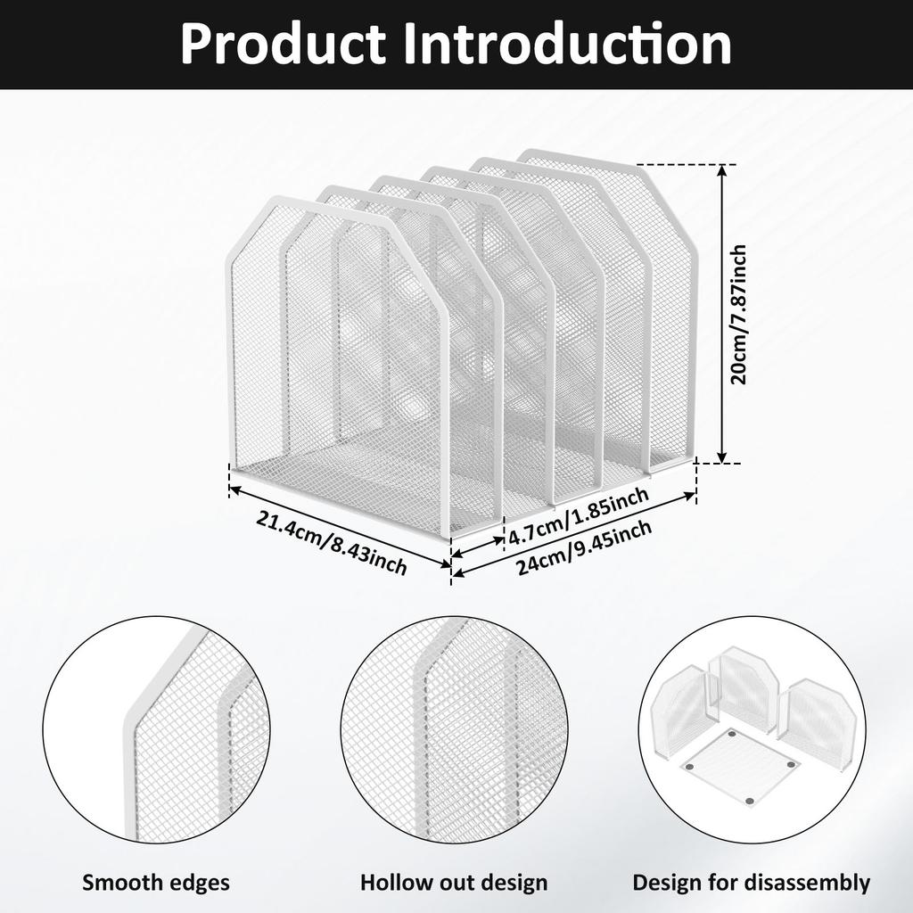 Metal File Rack 5/7 Section Office Desk Shelf Standing Desktop File Folder Adjustable Mesh File Folder Stand for Home Office