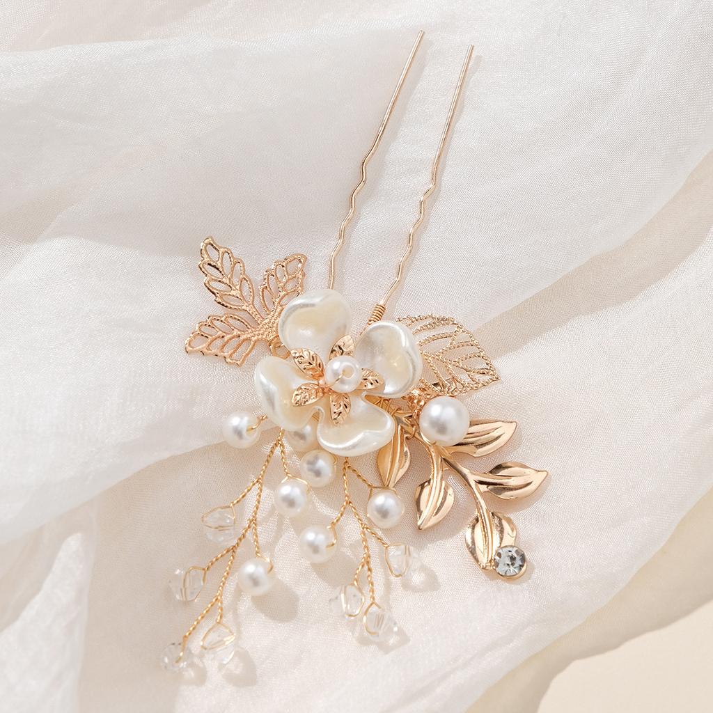 Bridal jewelry, hair accessories, handmade hairpins, dinner party hairpins, golden leaves, pearls, flower pins