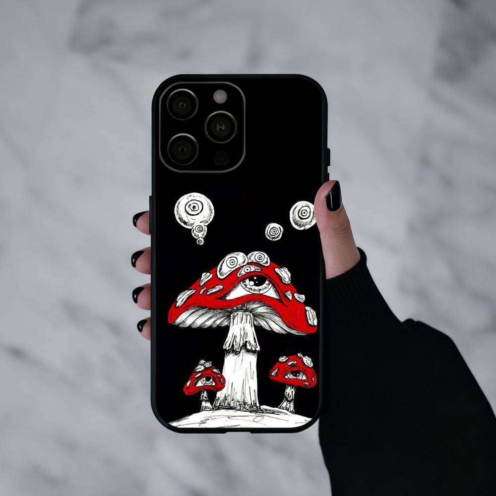 T-Trippy Psychedelic Mushrooms   Phone Case For iPhone 17pro,16,15,14,13,12,11 Plus,Pro Max,XS,Soft Silicone Black Cover