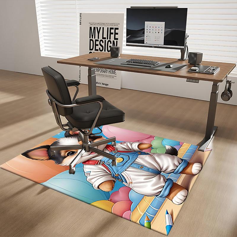 1 Stück Anime Cartoon Design Corgi Stuhlmatte - Schreibtischteppich für das Büro, Rutschfester Teppich für die Heimdekoration, Geeignet für alle Jahreszeiten, Perfektes Geschenk für Anime-Liebhaber.H0