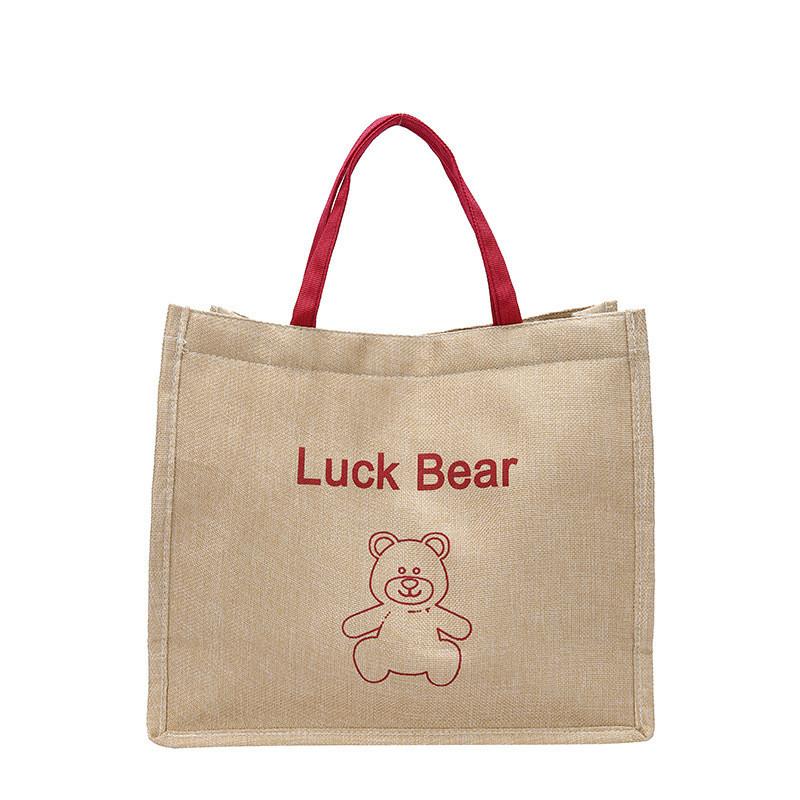 

Fashionable And Versatile Canvas Tote Bag Large Size Cute Bear Design Perfect For Shopping And Study Available In White Black And Red червоний