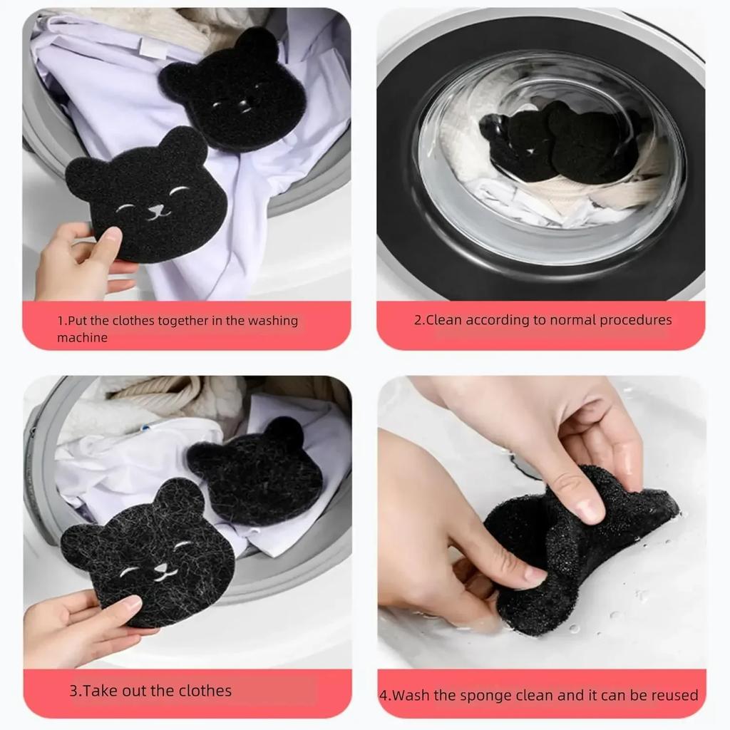 1-20PCS of Household Pet Hair Remover, Machine Washed Bear Sticky Sponge, Reusable, Suitable for Washing Machine, Dryer, Black