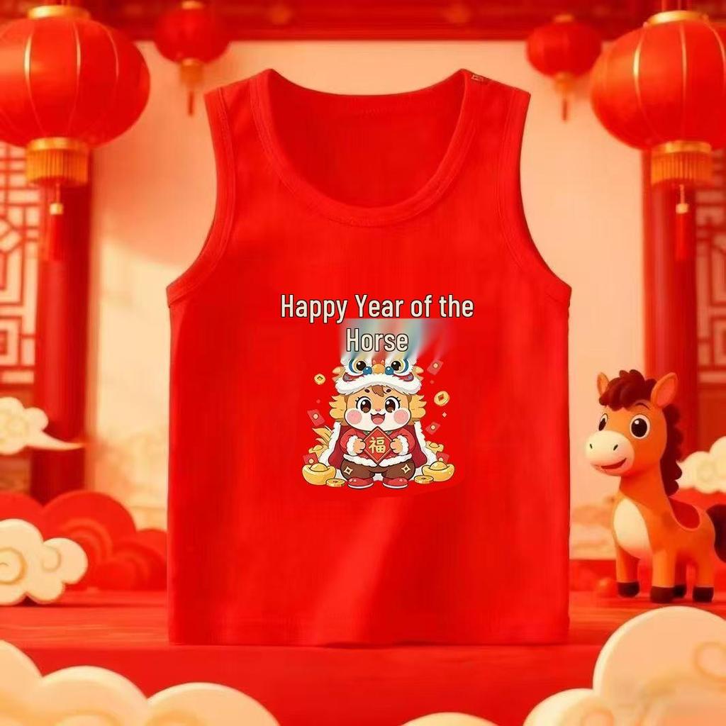 Kids' Red Cotton Vest, Winter Inner Wear for Boys & Girls, Year of the Rat Sleeveless New Year Outfit