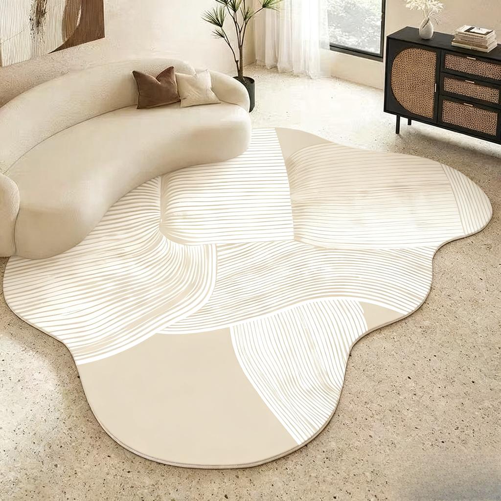 Irregular Shape Bedroom Decor Line Carpet Home Thick Plush Rug Cream Style Carpets for Living Room Fluffy Soft Lounge Floor Mat