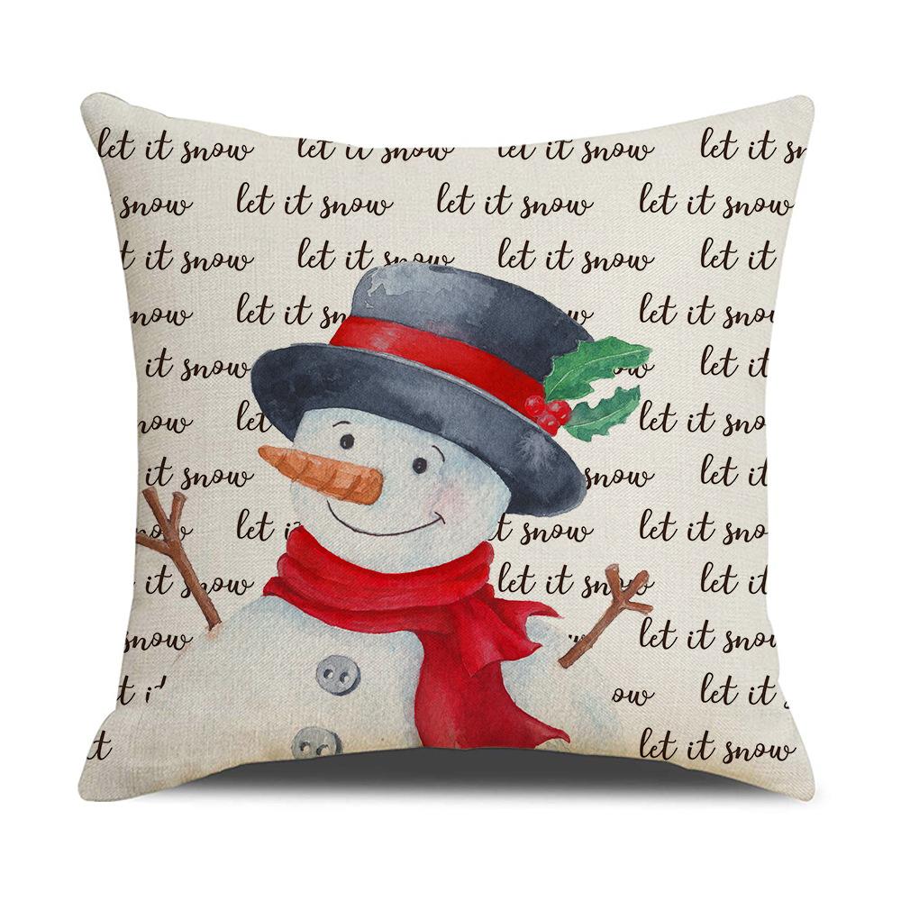 Christmas Pillow Cover New Linen Cartoon Black Print Holiday Home Sofa Cushion Cover