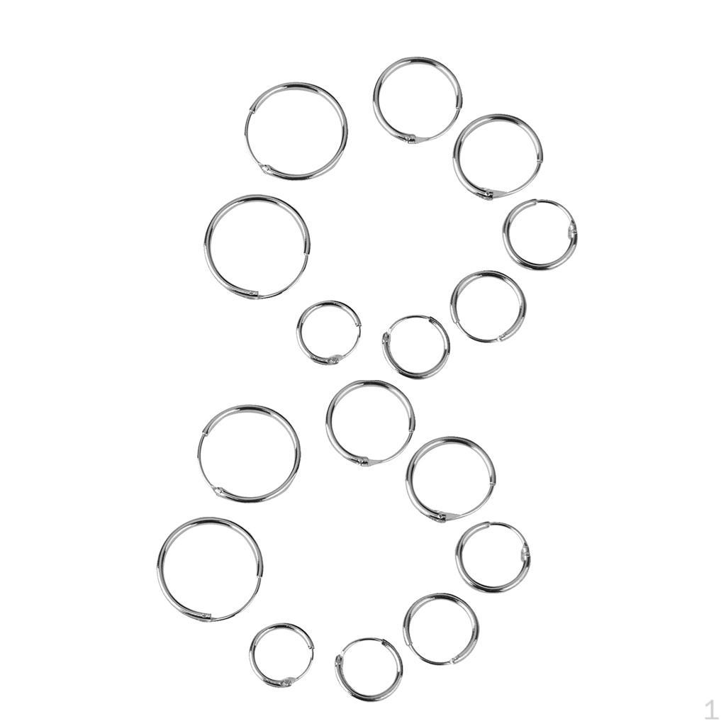 

8 Pairs 925 Sterling Silver Endless Round Hoop Sleeper Earrings 12 14mm