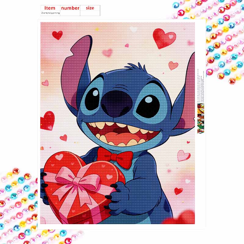 Disney Diamond Painting Kit Unframed Adorable Stitch Heart Classic Style Home Decor Craft, Perfect Gift Idea