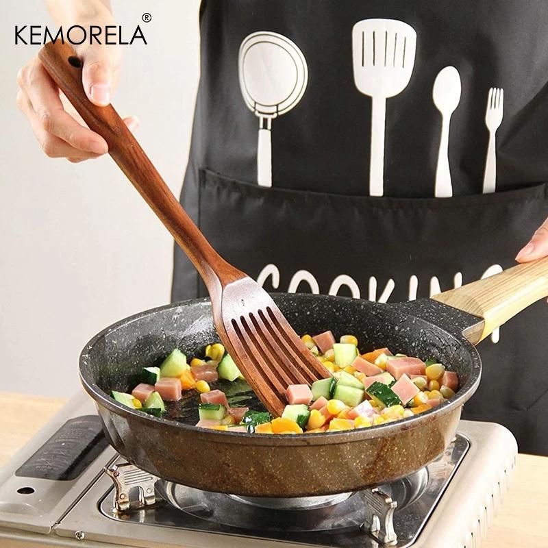 7/10 PCS Thailand Teak Natural Wood Tableware Ladle Turner Long Rice Colander Soup Skimmer Cooking Spoons Scoop Kitchen Tool Set