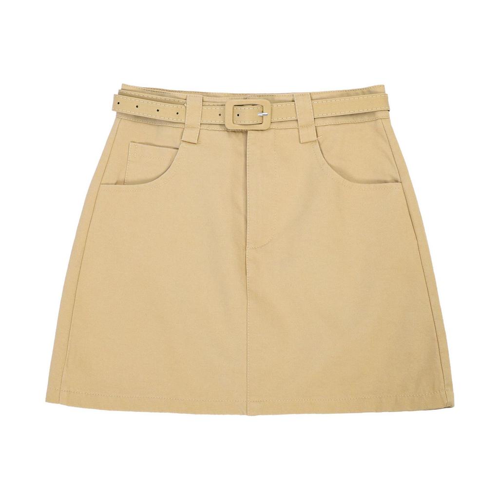 Fei Yuan A-line Skirt for Women with Belt and Double Pockets - Anti-exposure, Solid Color, Short, Petite Fit.