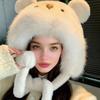 Women Hat Solid Color Thickened Plush Bear Warm Hat