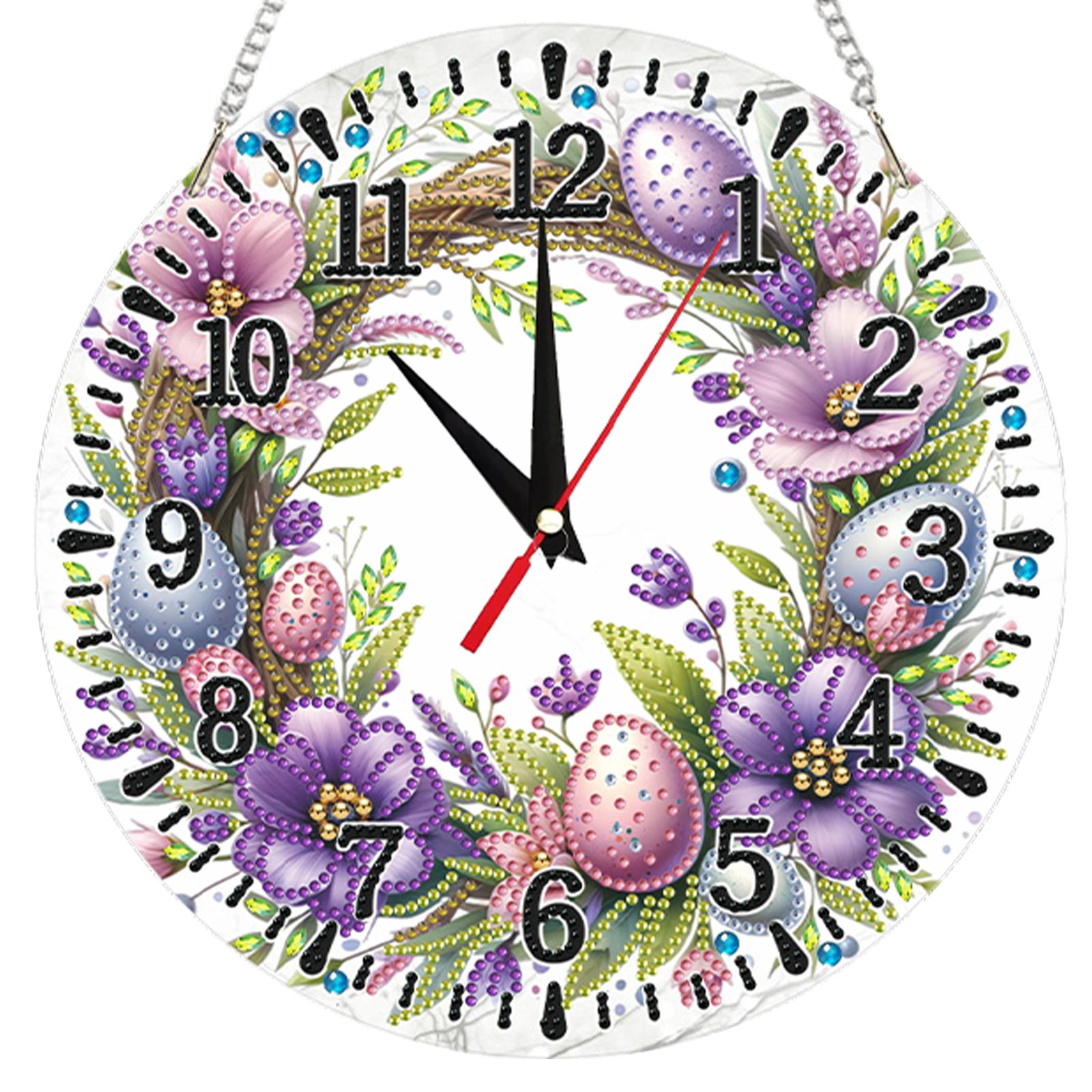 2D Flat DIY Acrylic Diamond Painting Clock Pendant with Clocks Function Diamond Art Clock Kits 9.65x9.65inch for Home Decoration