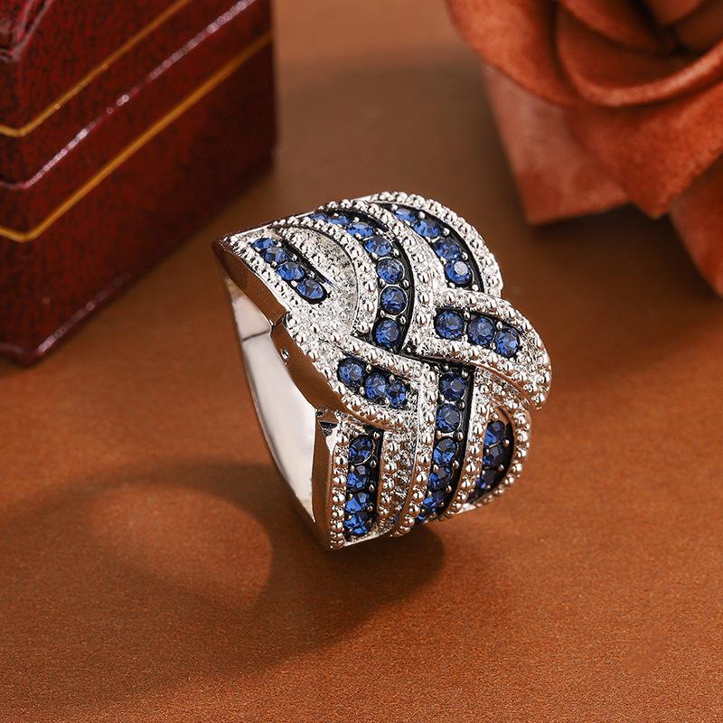 2026 Full of Sapphire Blue Zircon Ring, European Beautiful Woman Exaggerated Engagement Ring no. 6