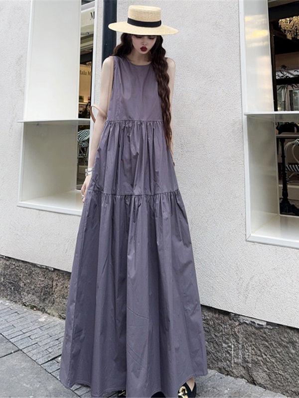 Plus Size Sleeveless Slimming Long Dress - BF Style Casual Round Neck Pullover Skirt
