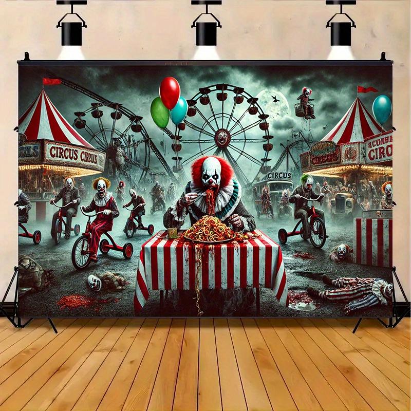 1pc Horror Clown Circus Polyester Background - Horror Carnival Theme Birthday Party Halloween decoration