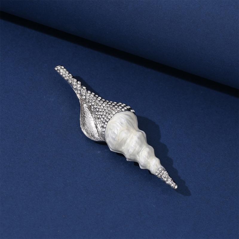 Creative Conch Brooch Pin Fashion Animal Theme Rhinestones Embellishment Stylish Outfit Enhancer For Daily Wear