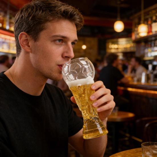 Bierglasbecher, Glas im Pokalstil 730 ml, Klarer Borosilikatglasbecher mit schwerem Reliefboden, Trinkgeschirr für Fußballparty, Sichere Verpackung