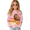 Spring and Autumn Round Neck Cartoon Capybara Pattern 3D Printed Top Fashionable Casual Long Sleeved Children's Girl T-shirts