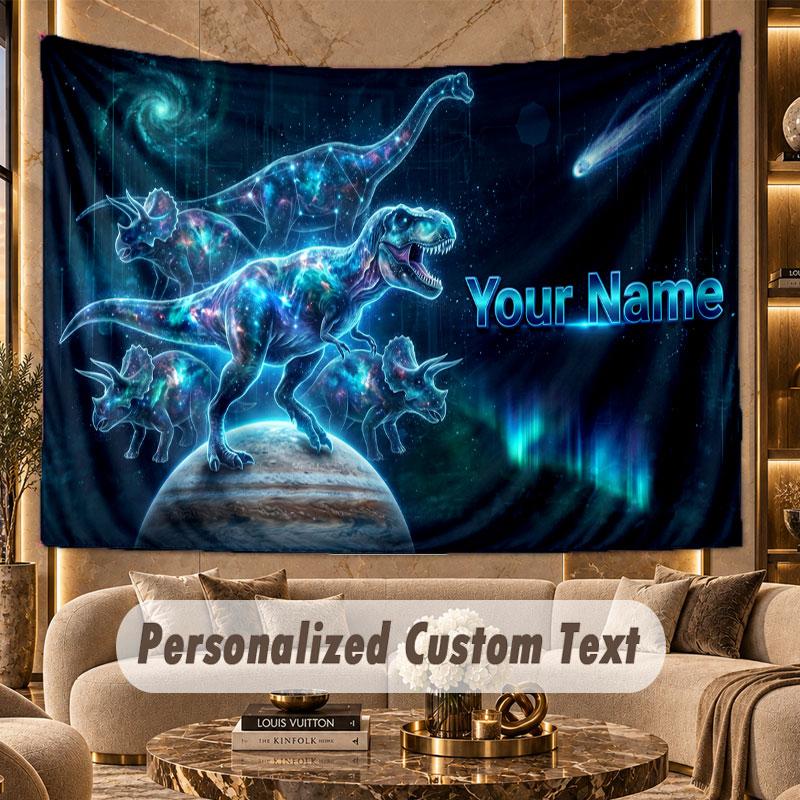Dinosaur (658) Theme Personalized Tapestry Custom Name Text Wall Hanging Tapestry Home Background Decoration