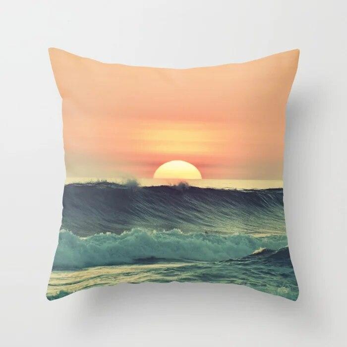 Summer Vacation Cushion Cover Pink Beach Wave Mountain Sofa Pillowcase Bedroom Home Car Office Accessories