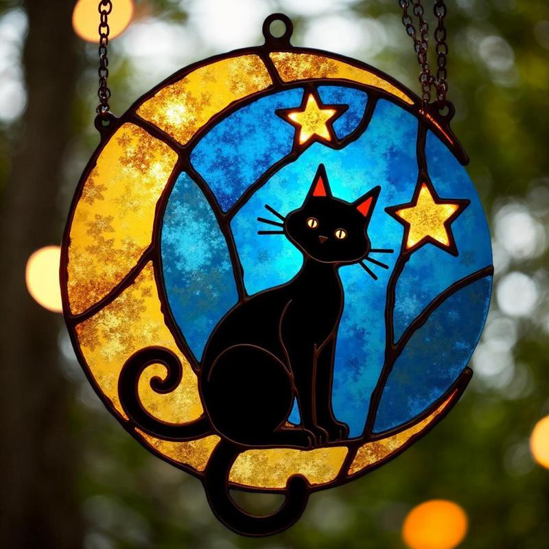 Cat Sun Catcher Acrylic Cat Moon Sun Catcher Pendants For Wall Aesthetic Window Decorations Ornaments For Home Bedroom Cafe