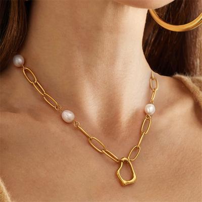  Ocean Style Stainless Steel Natural Pearl Drop Necklace Bracelet Anti Allergic Metal High Quality Daily Jewelry Gift