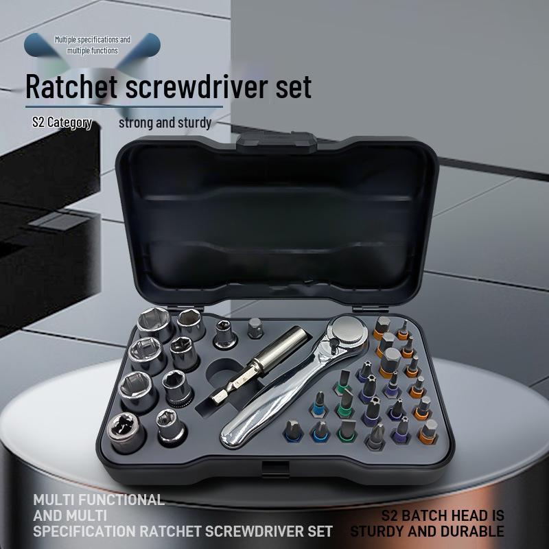 Multifunctional 34-in-1 Ratchet Screwdriver Set with High Hardness S2 Steel Bits