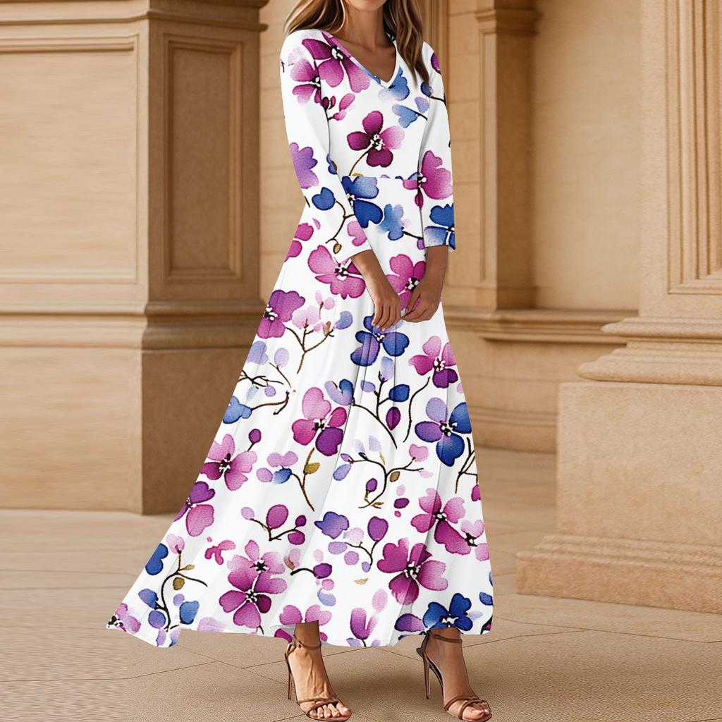 Women's Three-quarter Sleeves Fashionable Floral Print Loose Casual Comfortable Dress