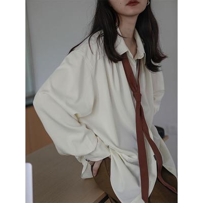 Primavera e verão mulheres estilo coreano minimalista manga comprida botão camisa sólida gravata oversize camisas blusa roupas soltas outono tops