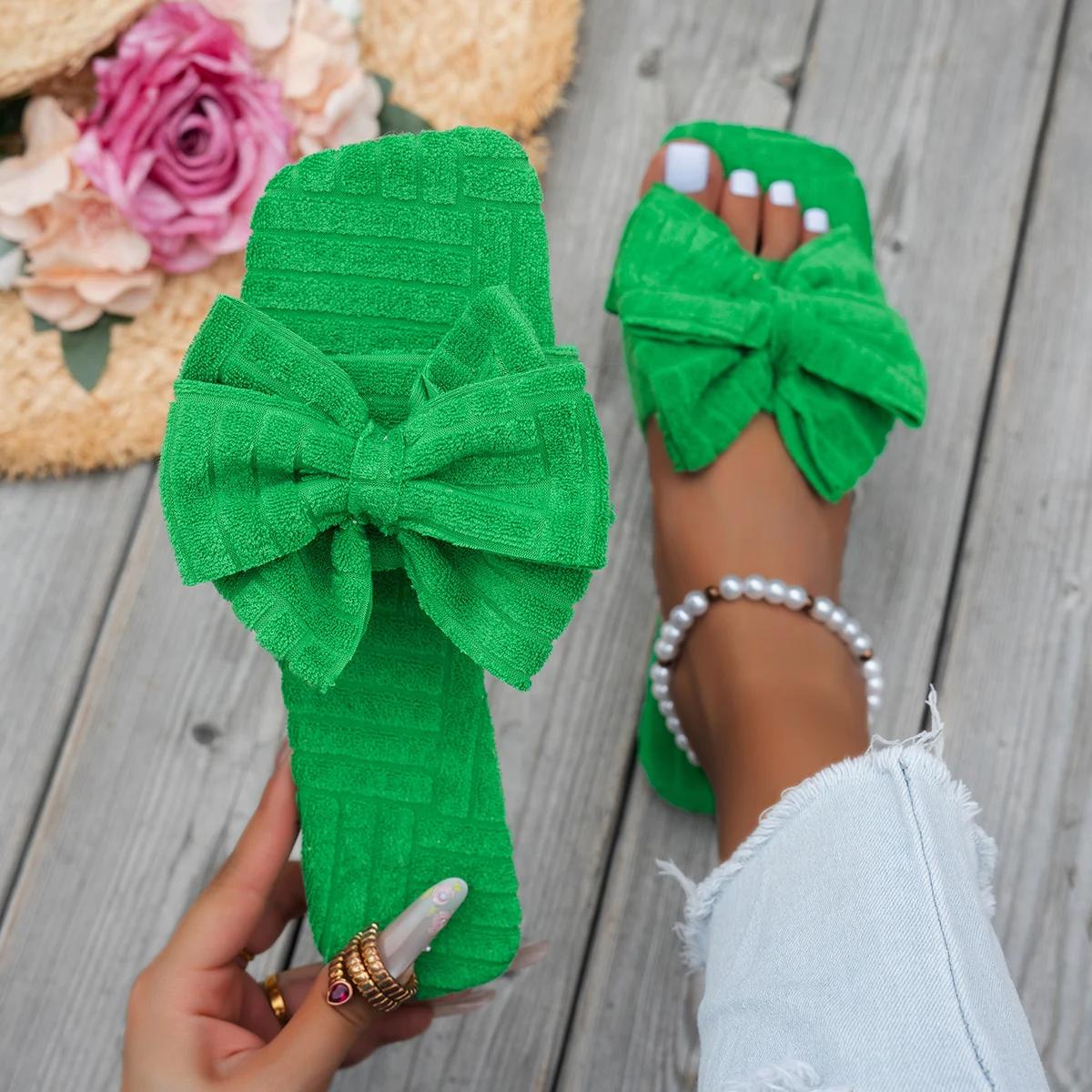 

Модные женские тапочки с бантом, повседневные бесшумные сандалии, трендовые шлепанцы, комнатные туфли для женщин, легкие нескользящие тапочки для дома, женские домашние шлепанцы 38 зелёный