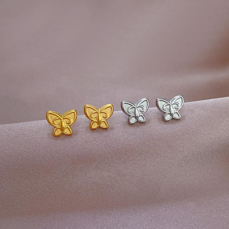 Titanium Steel Retro Butterfly Minimalist Stud Earrings Cold Men'S And Women'S Earrings Personality Temperament Banquet Earrings