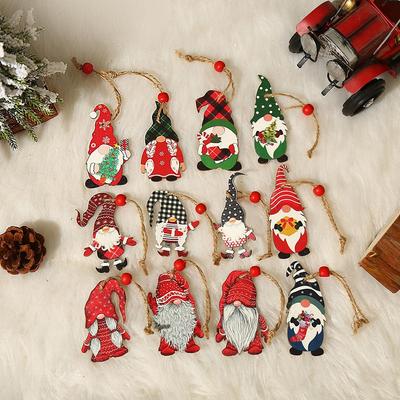 12PCS Cartoon Color Wooden Rudolf Doll Pendant Merry Christmas Tree Decoration for Home Xmas Ornaments Navidad Party Supplies