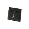 Saint Laurent Ysl Monogram Silver Logo Grainy Embossed Quilted Leather Card Holder Women Card Holder Black 423291-BOW02-1000