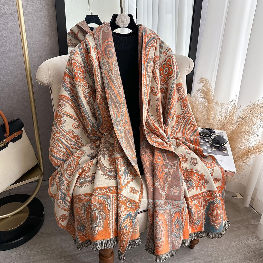 Wintermarke Doppelseitiger Paisley-Jacquard-Schal Kaschmir Weich Warm Fransen Pashmina Schal Damen Kältefest Winddicht Decke