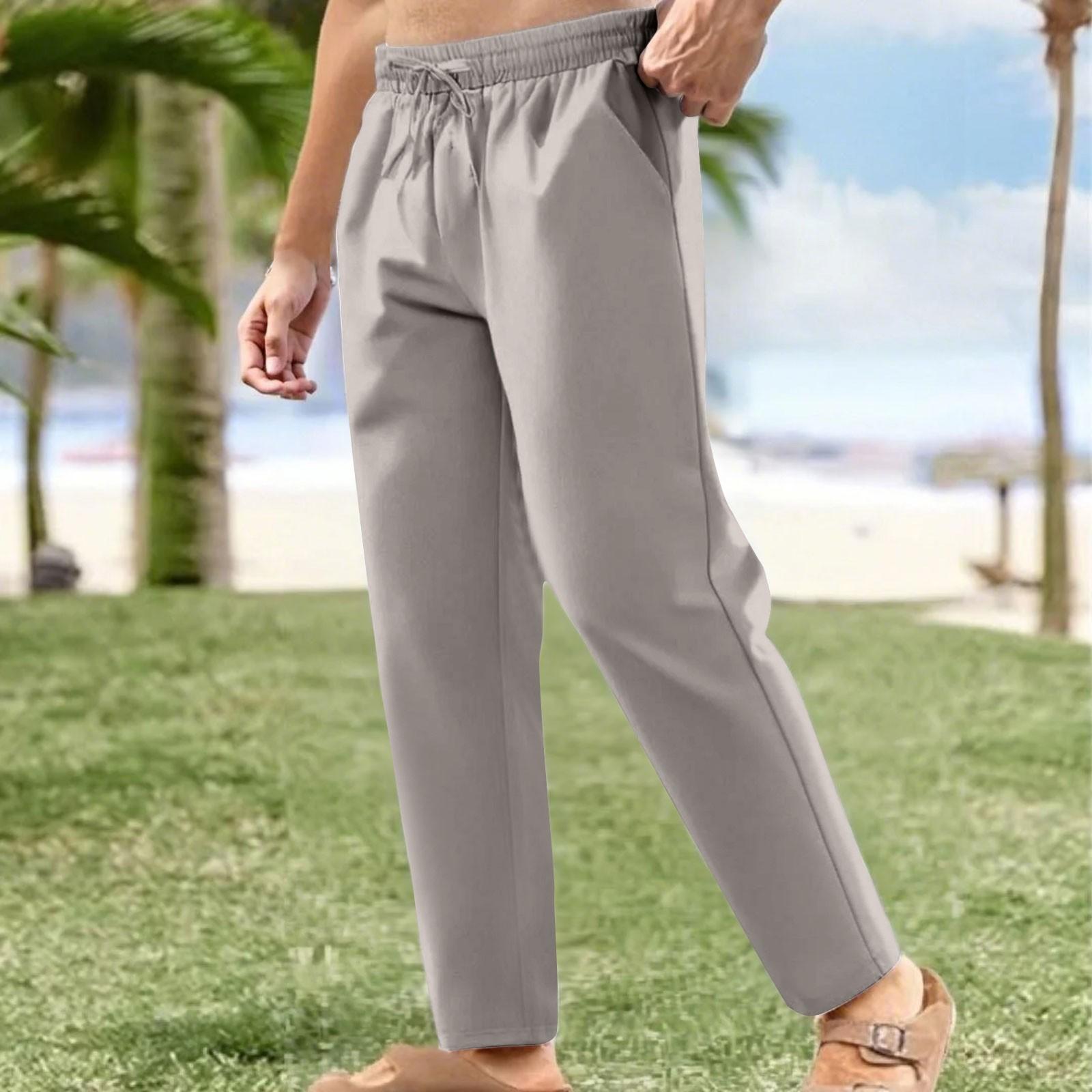 

Льняные повседневные брюки мужские с эластичной талией и завязками на шнурке летние брюки для йоги и пляжа XXXXL