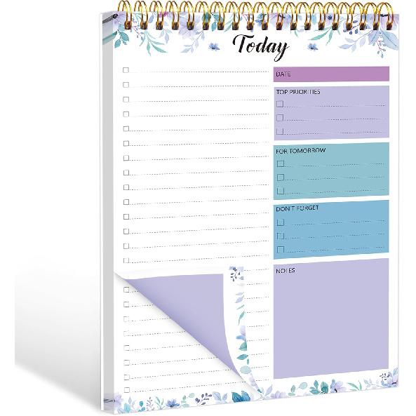 To Do List Notepad - Daily Planner Notepad Undated 52 Sheets Tear Off, 6.5" x 9.8" Checklist Productivity Organizer with Hourly Schedule for Tasks